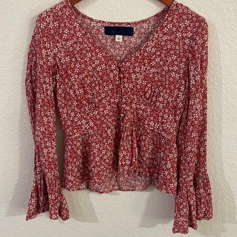 Blue Rain Red/Pink Long (Flared) Sleeve Blouse